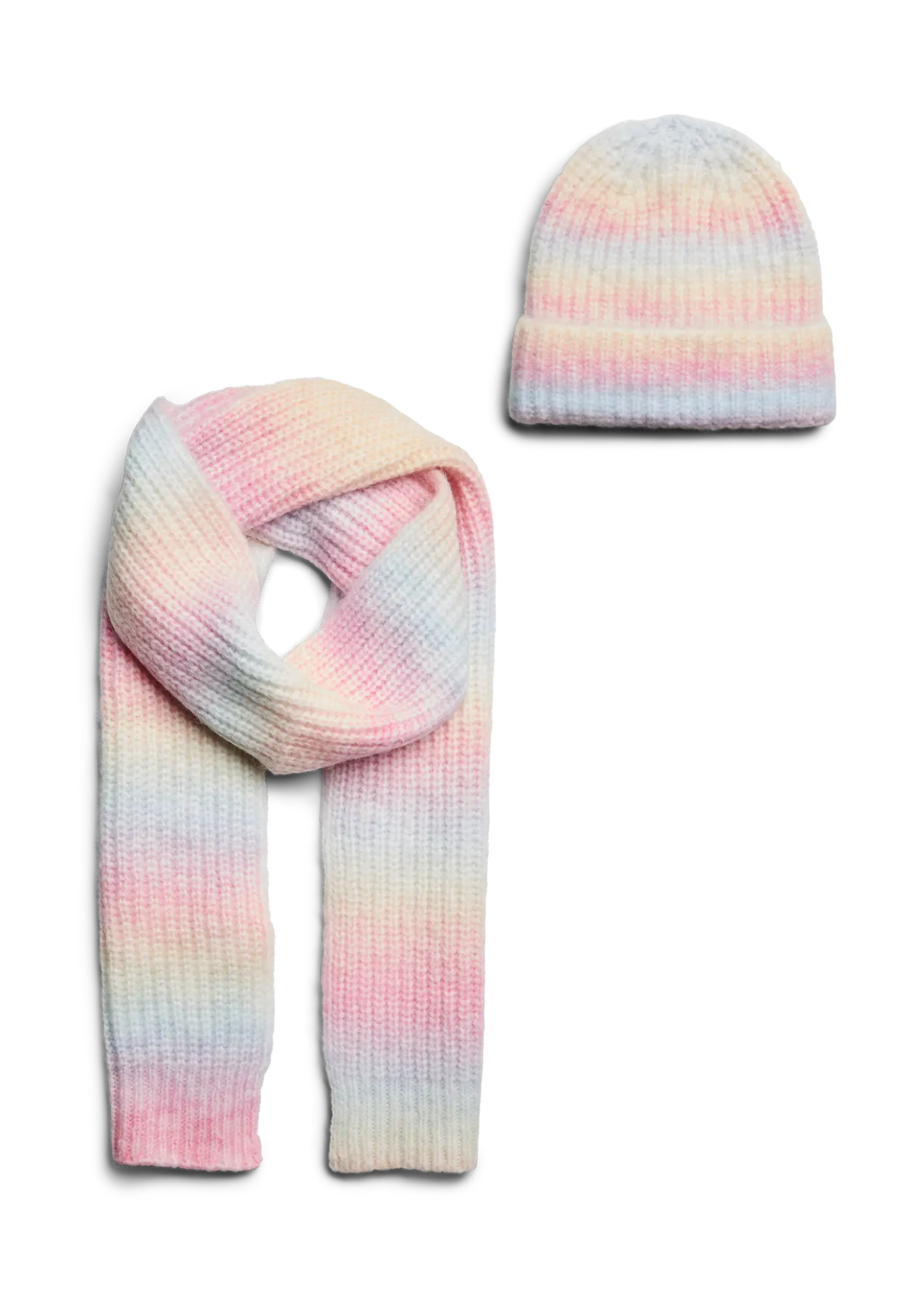Pieces - Candy Rainbow Ombre Knit Hat and Scarf Set