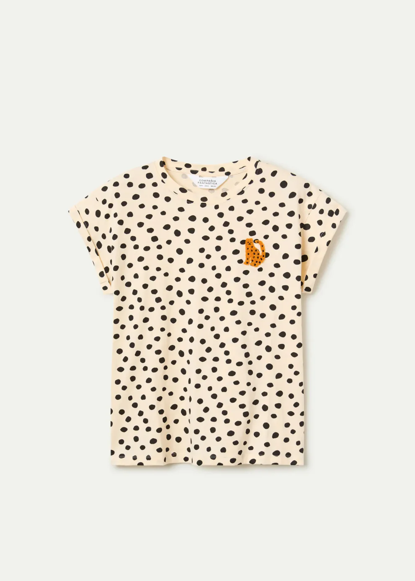 Compañia Fantastica - Cream & Black Spot Tee with Flocked Leopard