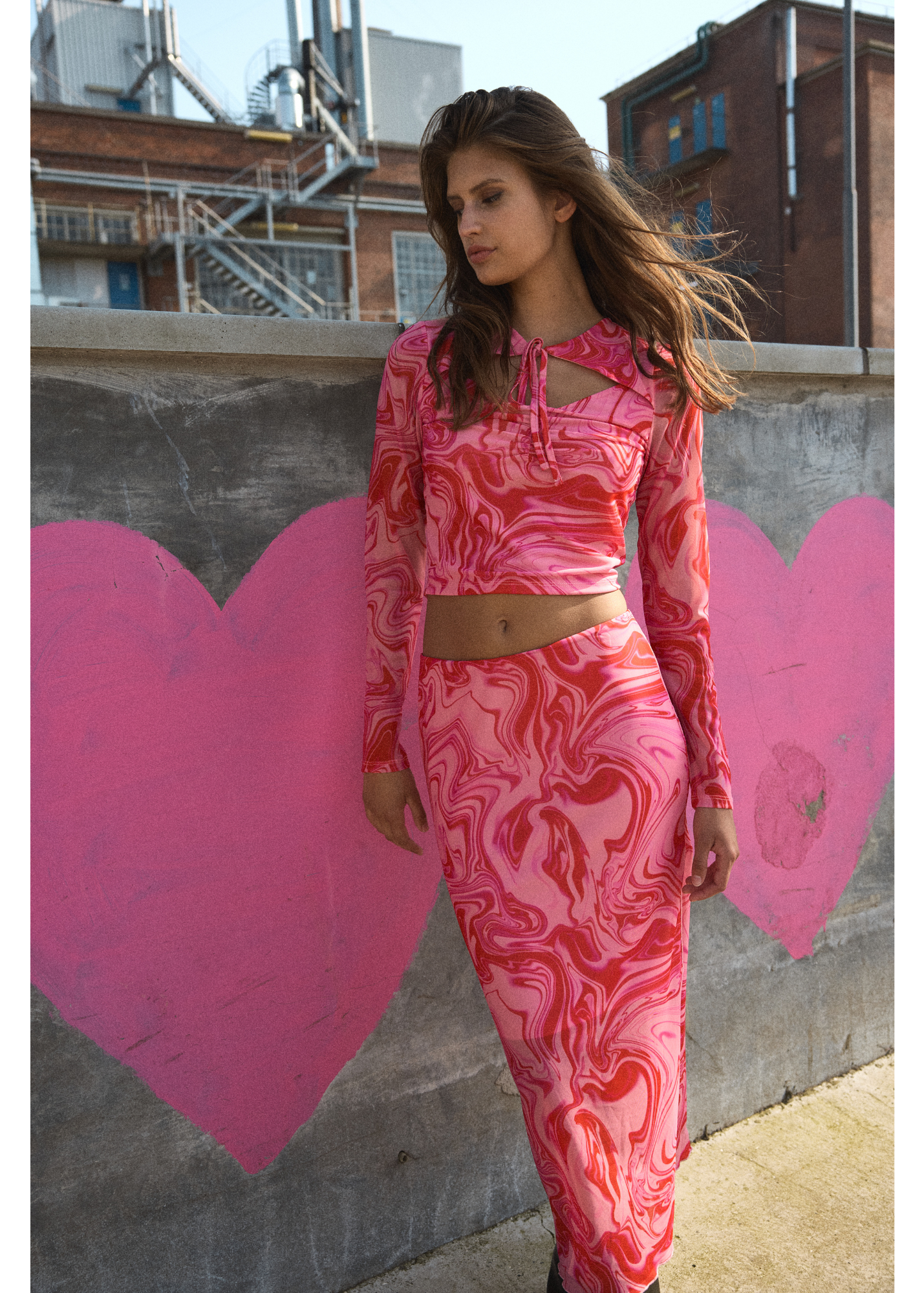 Noisy May - Pink Swirl Mesh Midi Skirt