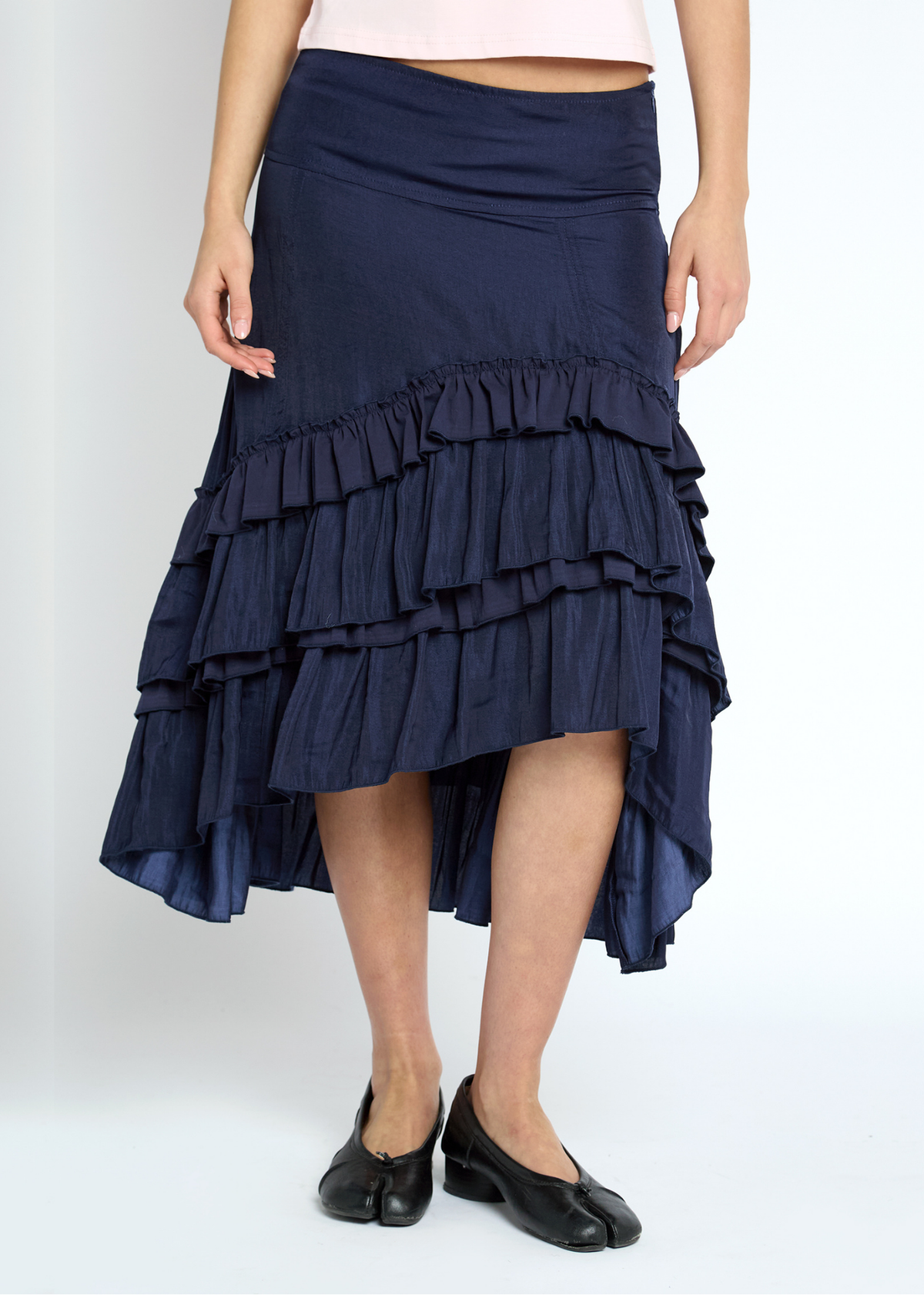 Daisy Street - Seren Navy Ruffle Midi Skirt