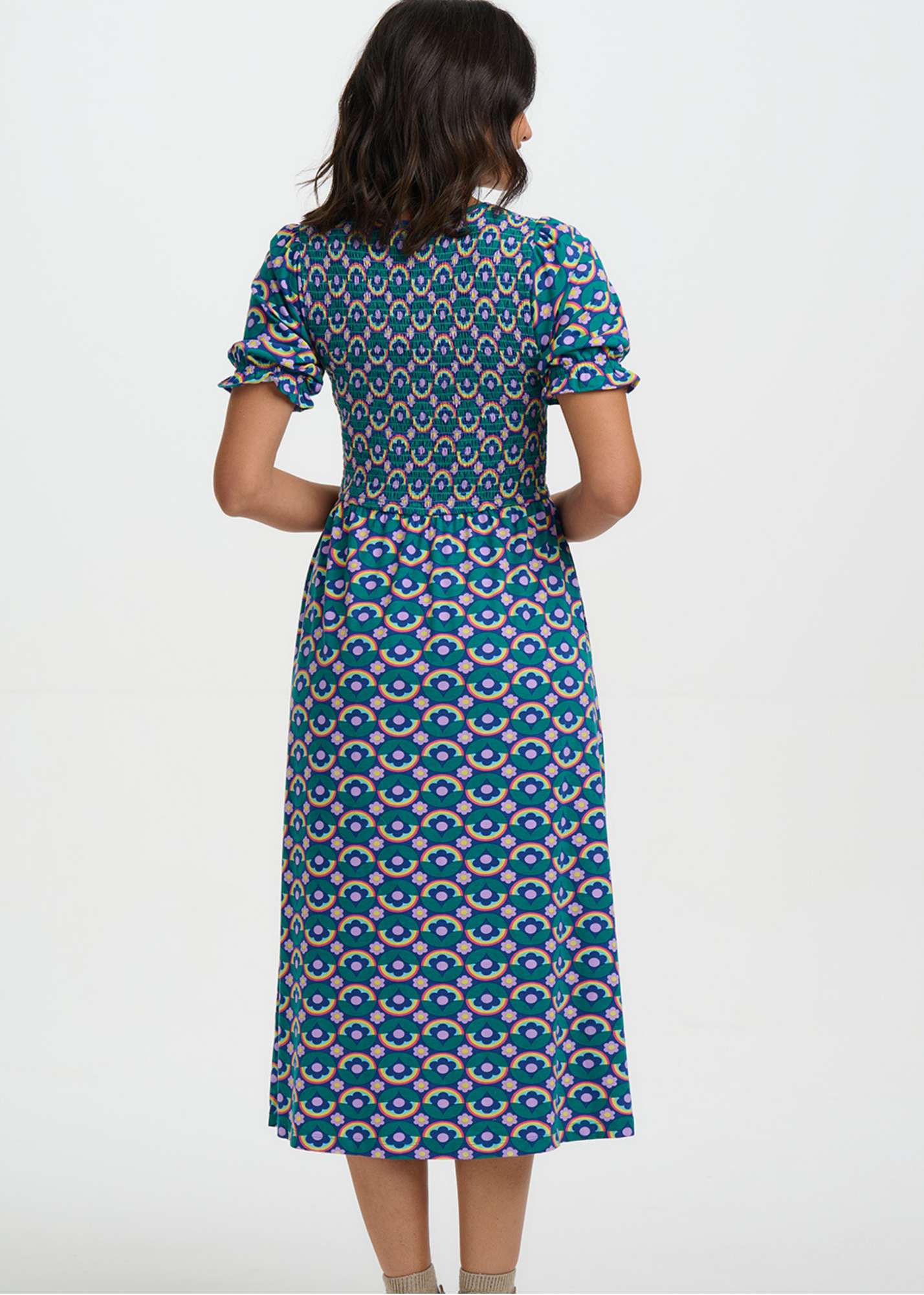 Sugarhill Brighton - Daphne Shirred Kaleidoscope Daisy Jersey Midi Dress