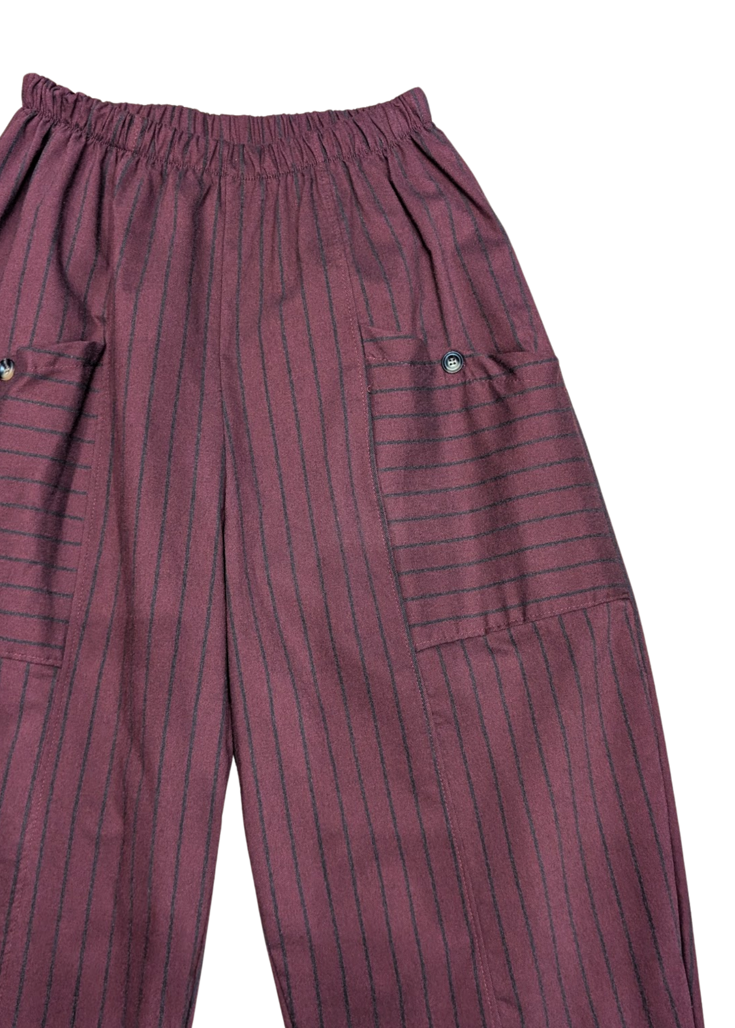 The Edit - Burgundy & Grey Pinstripe Barrel Cocoon Trousers