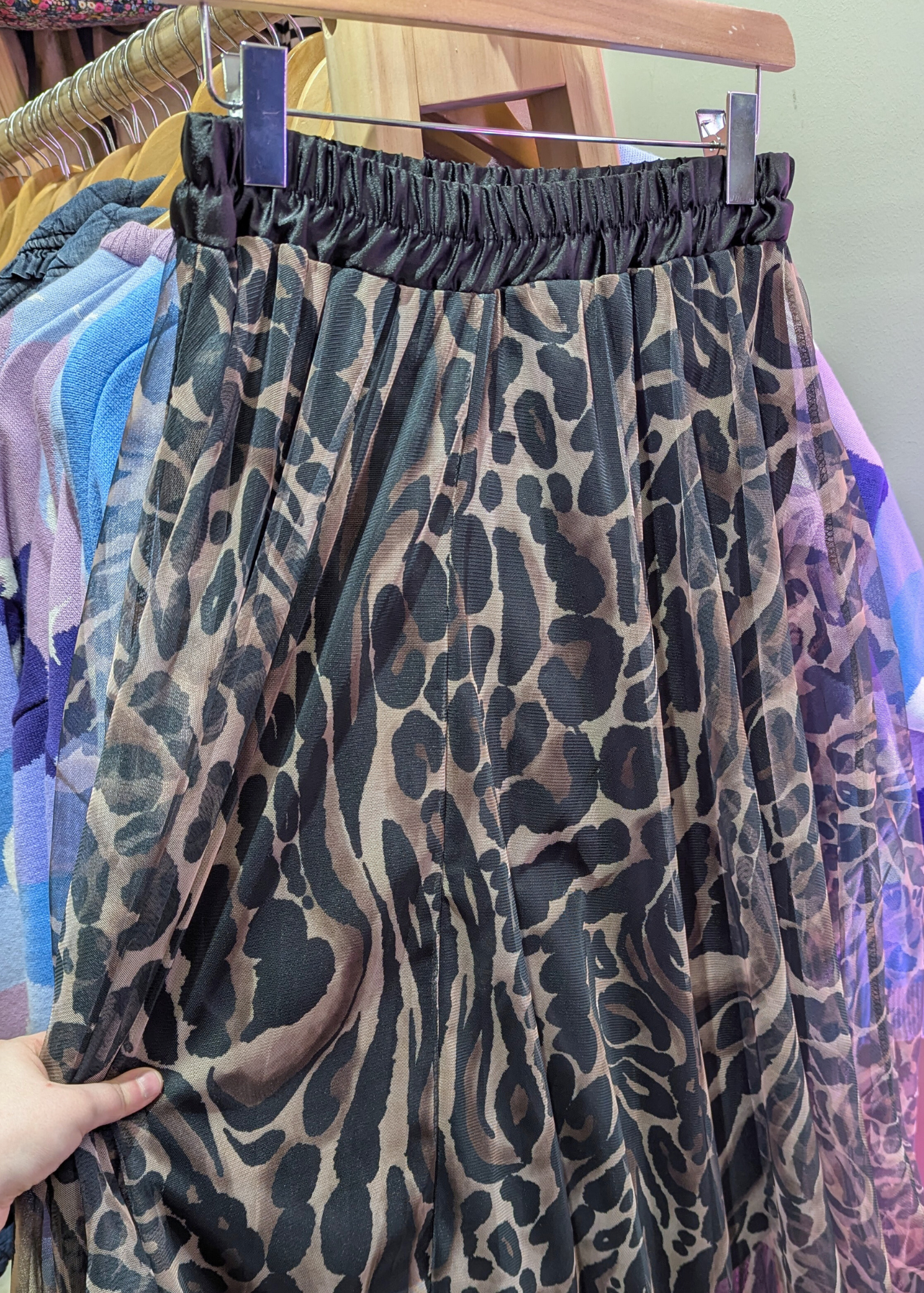 The Edit - Black & Brown Leopard Mesh Midi Skirt