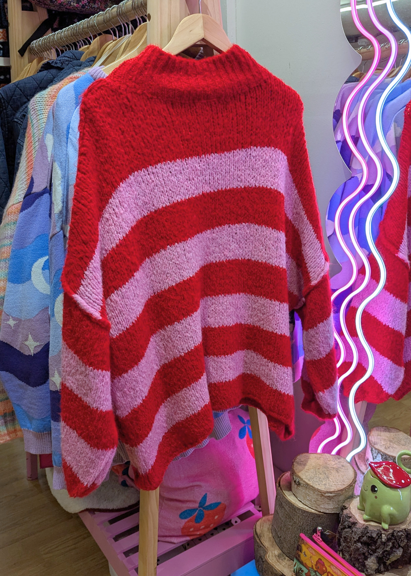 The Edit - Oversized Pink & Red Knitted Stripe Jumper with Exposed Seams