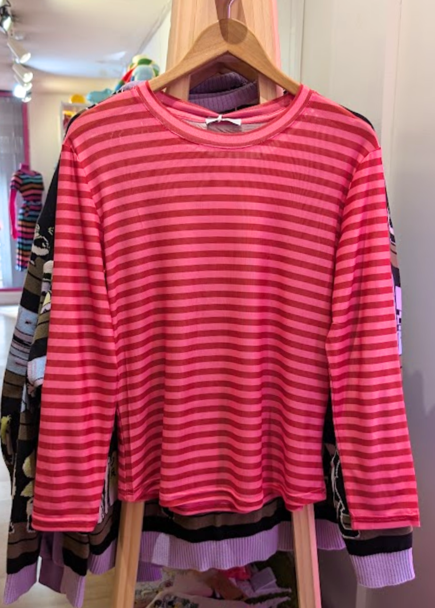The Edit - Pink and Red Stripe Mesh Top