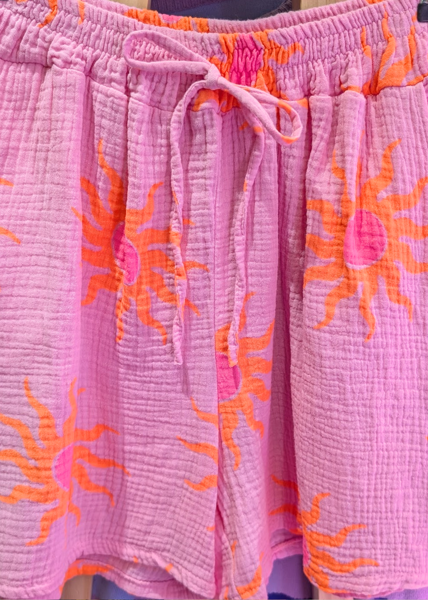 The Edit - Pink Shorts with Neon Sun Print