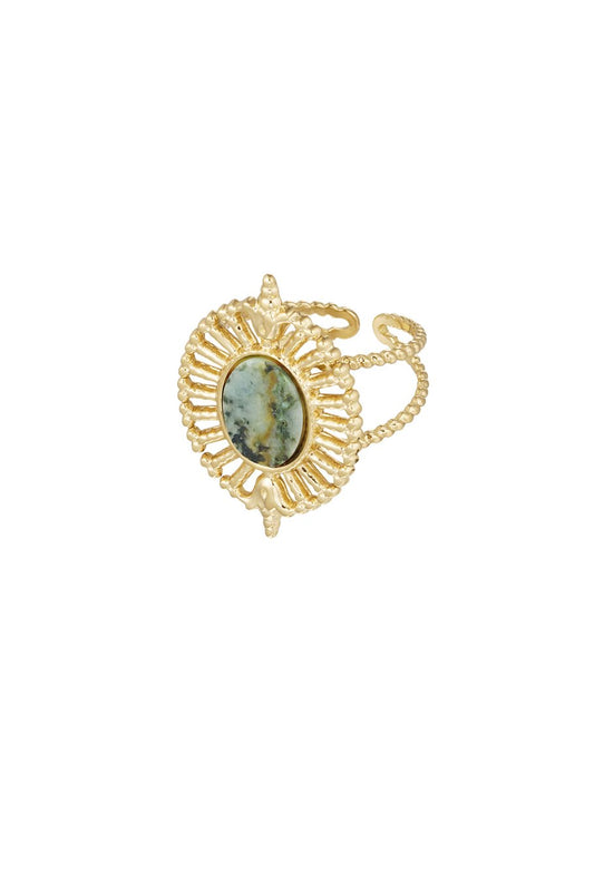 The Edit - Oval Fan Ring with Green Stone