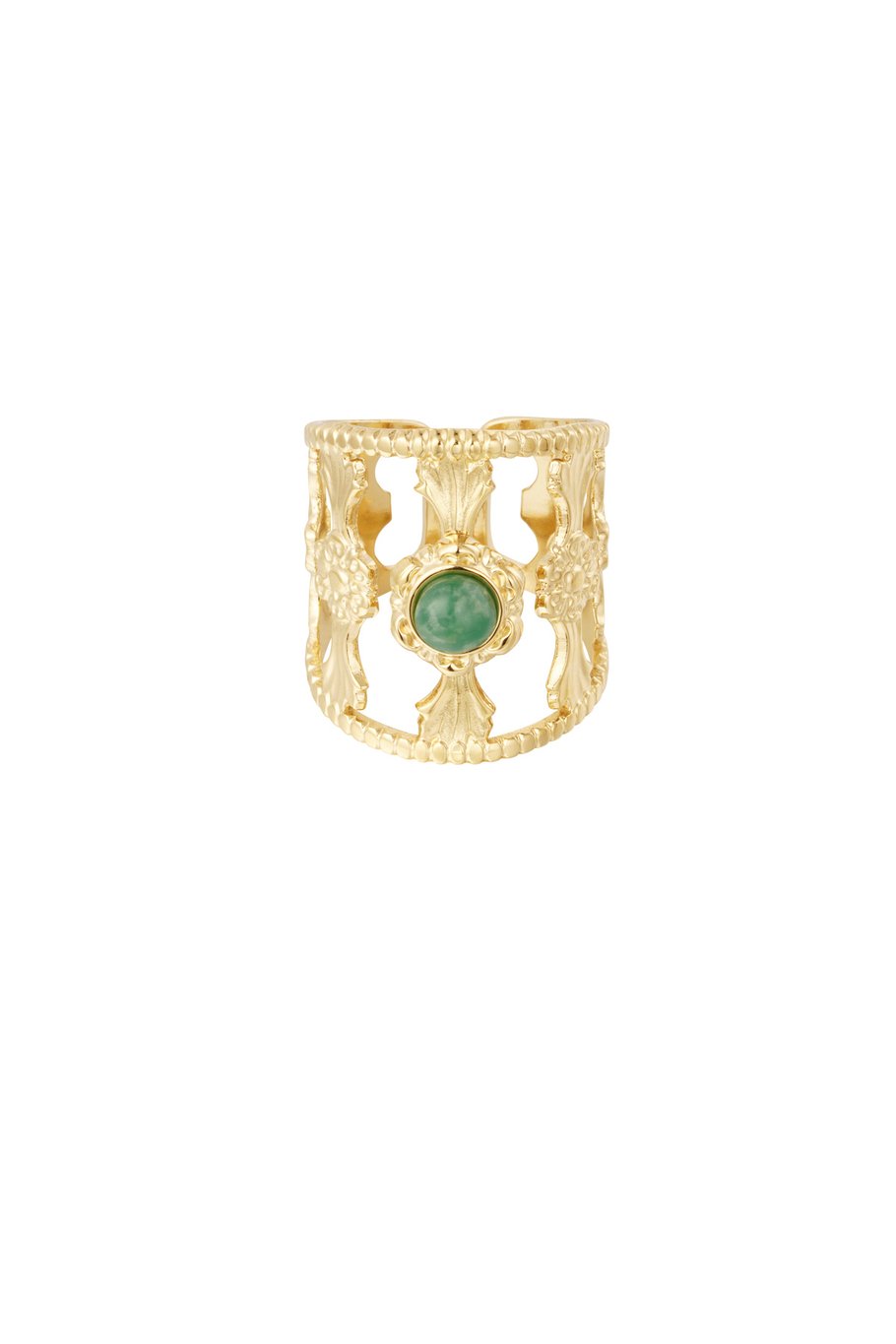 The Edit - Chunky Filigree Natural Green Stone Ring