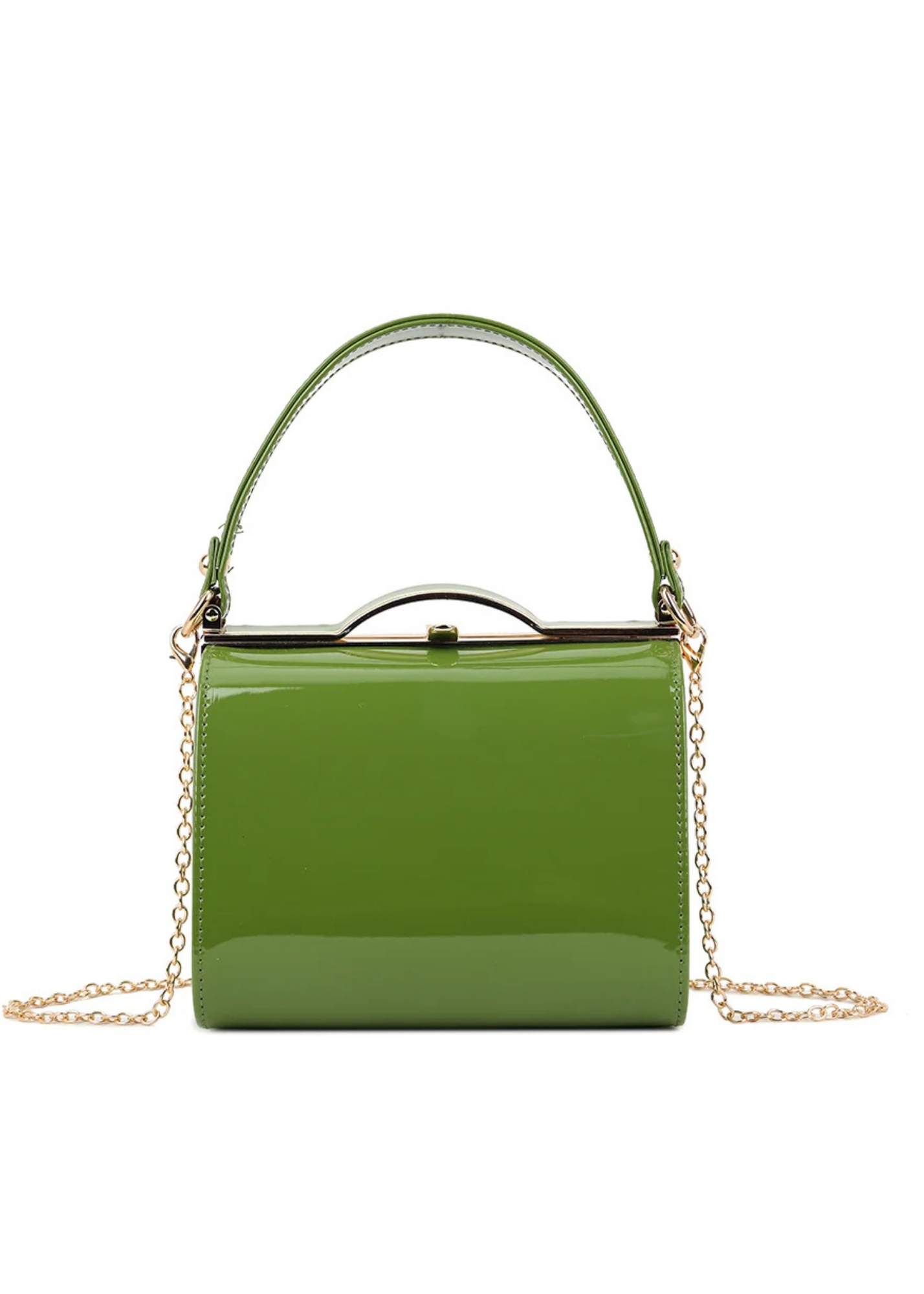 The Edit - Retro Clasp Shoulder Bag in Olive Green