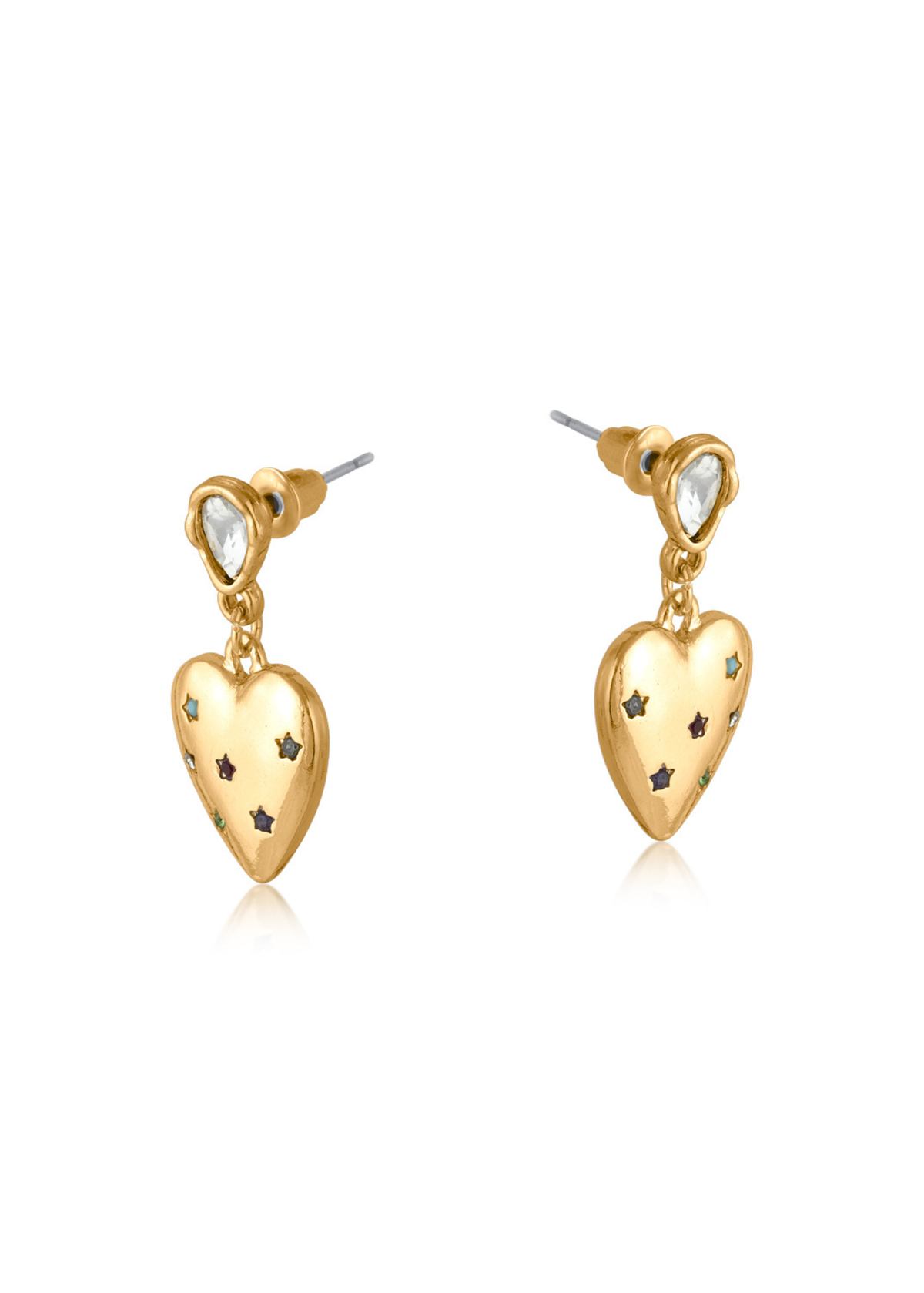 Big Metal London - Rainbow Crystal Heart Drop Earrings in Gold