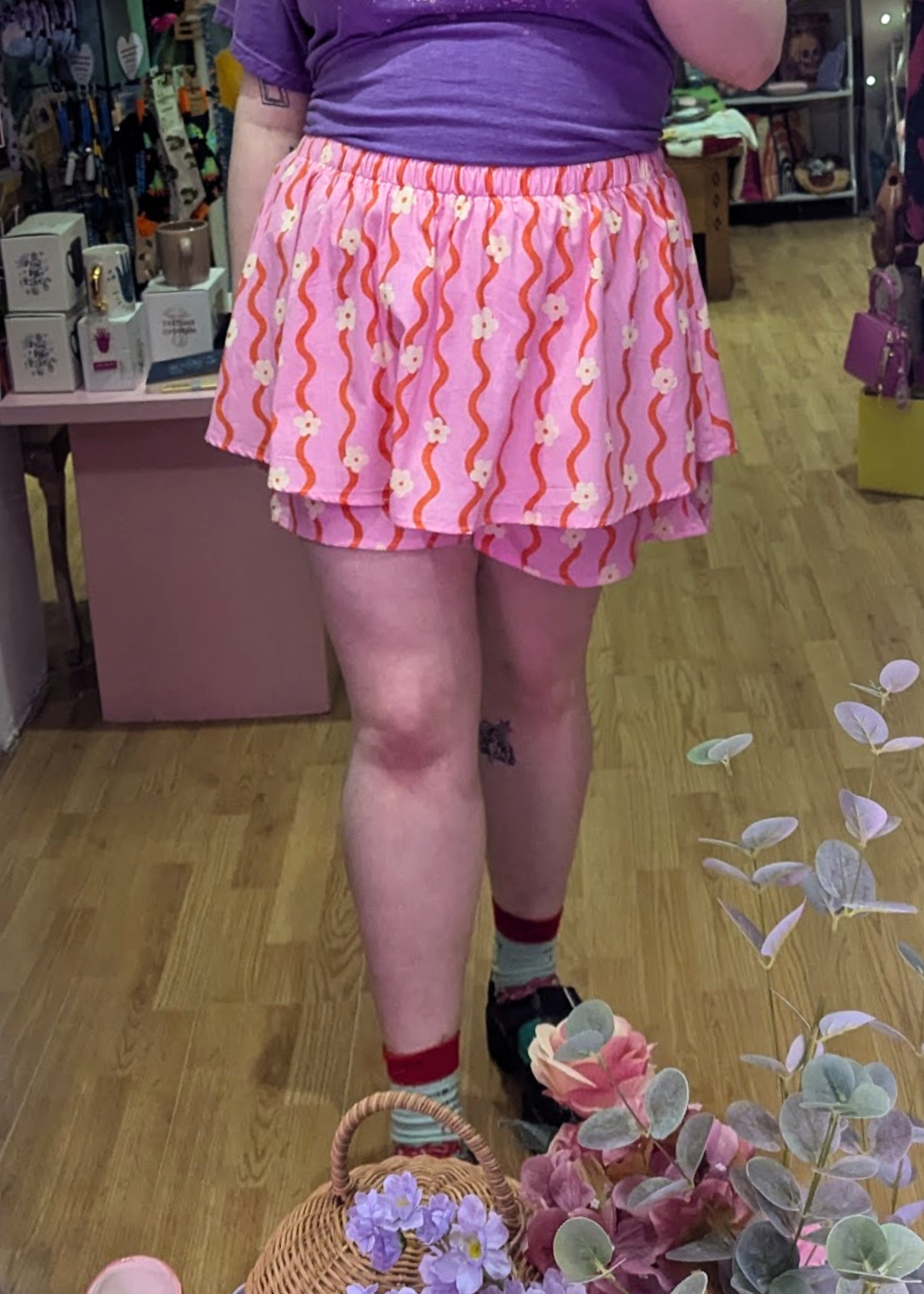 The Edit - Pink Wavy Flower Skort