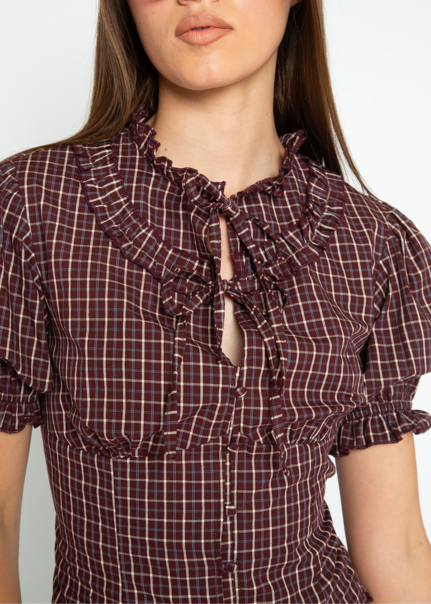 Daisy Street - Sloe Burgundy Checked Blouse
