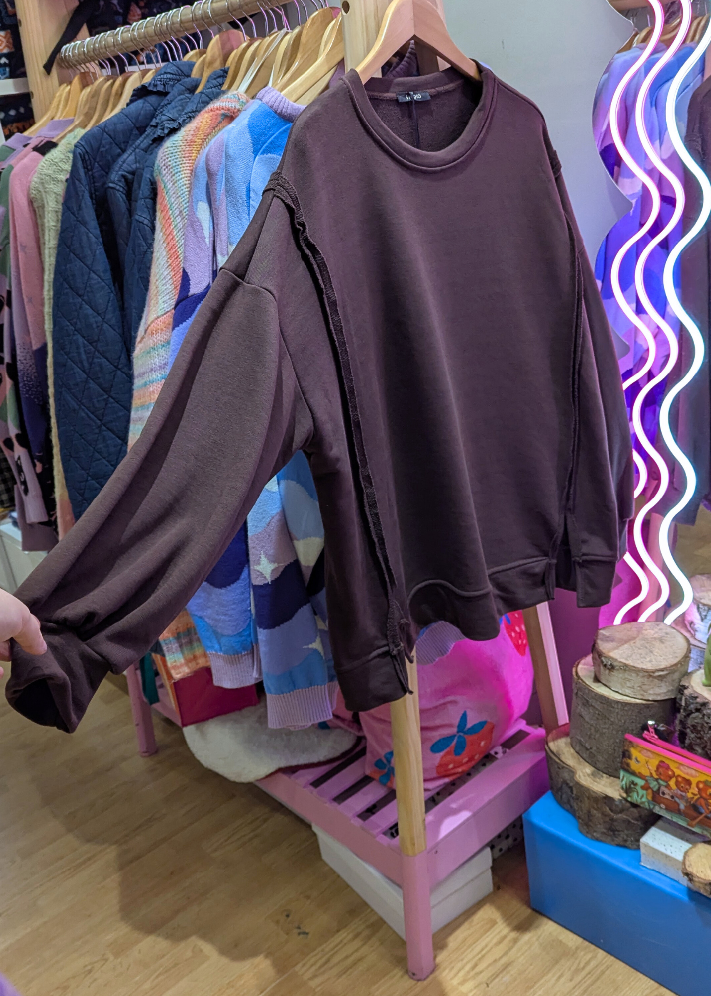 The Edit - Oversized Brown Exposed Seam Sweater