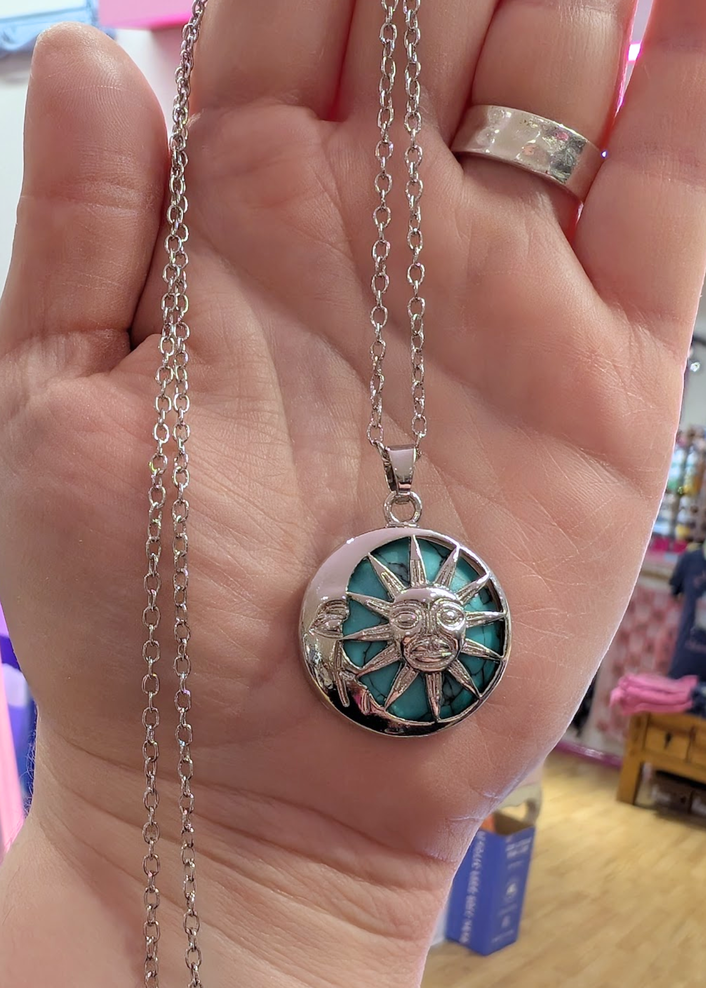 The Edit - Sun & Moon Agate Pendant in Turquoise