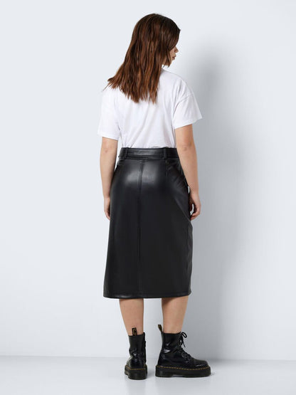 Noisy May - Black Leather Cargo Midi Skirt