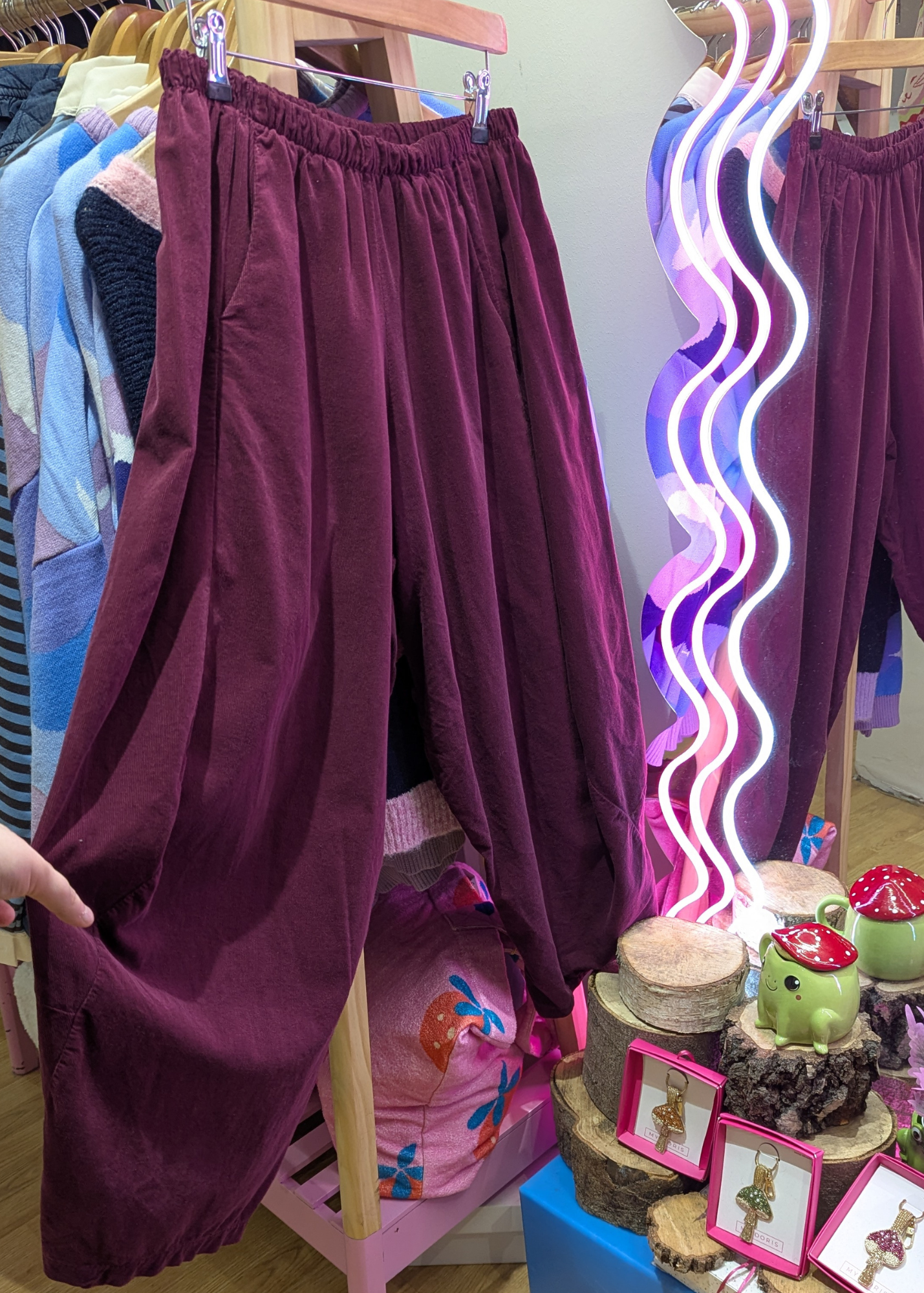 The Edit - Burgundy Needle Cord Cocoon Trousers