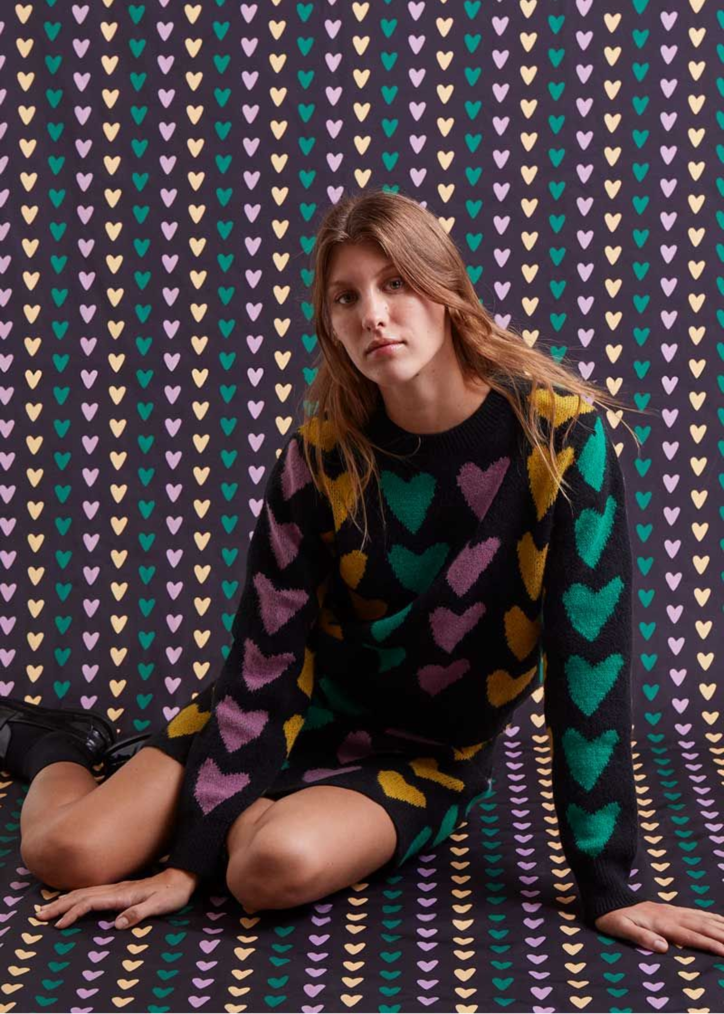 Compañia Fantastica - Black & Pastel Heart Knit Jumper
