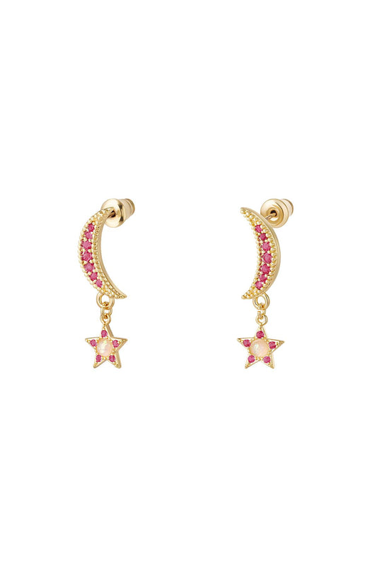 The Edit -  Pink Sparkle Moon Earrings with Drop Star