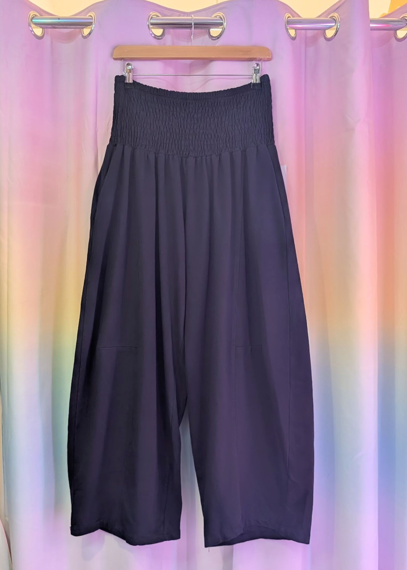 The Edit - Shirred Jersey Cocoon Trousers in Black