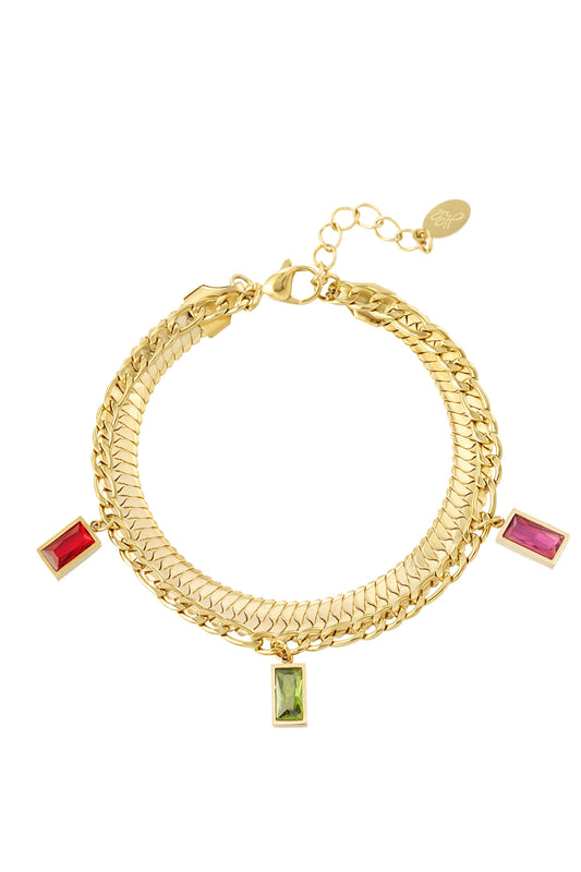 The Edit - Double Chain Bracelet with Colourful Jewel Charms