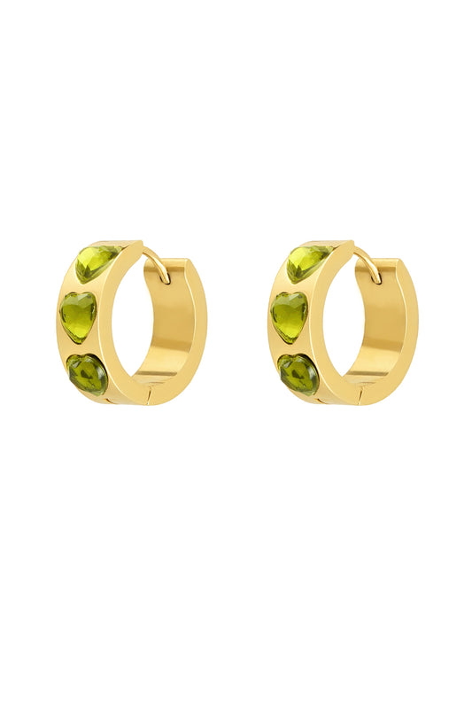 The Edit -  Heart Jewel Huggie Hoop Earrings in Green