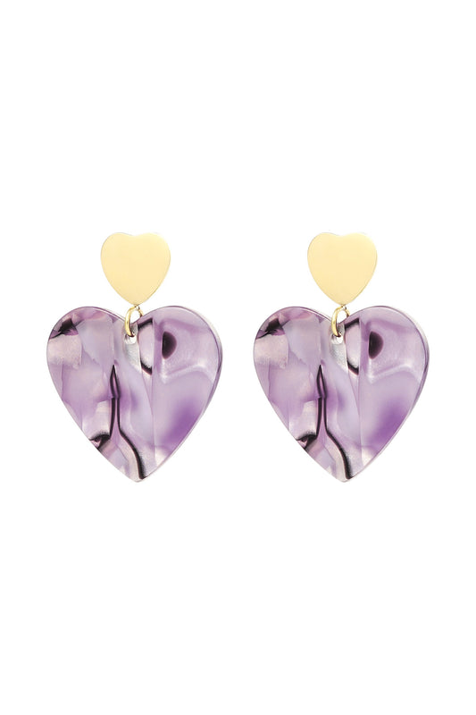 The Edit - Double Heart Earrings in Gold and Purple