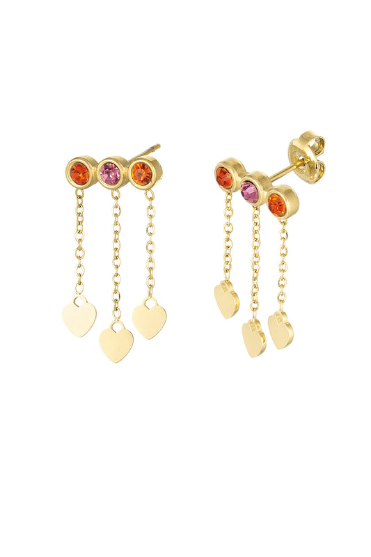 The Edit-  Pink and Orange Sparkle Earrings with Drop Hearts