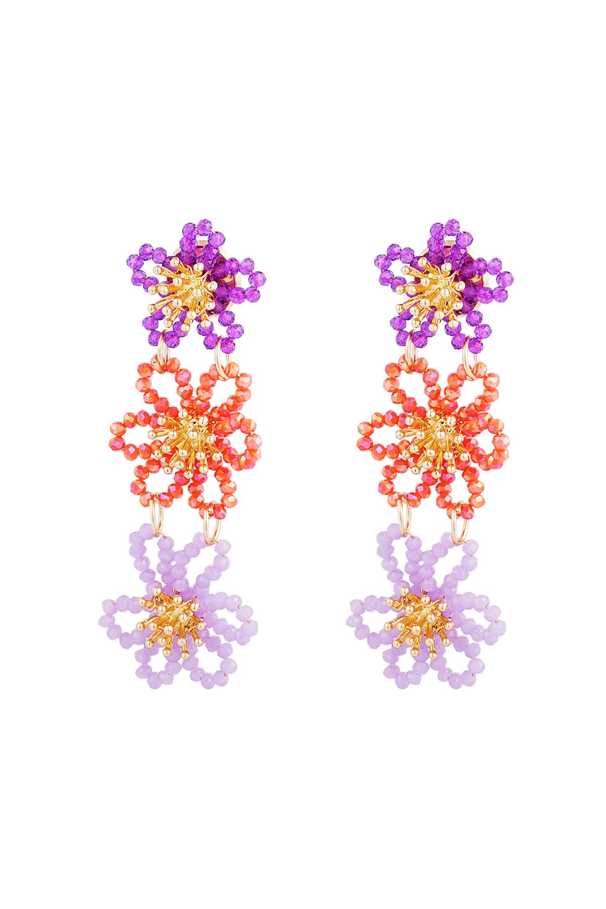 The Edit - Purple & Orange Beaded Flower Earrings