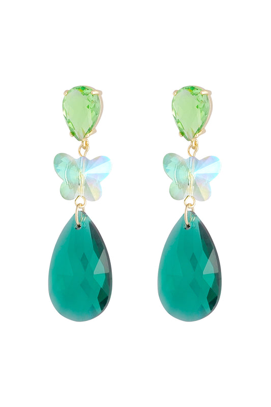 The Edit -  Iridescent Butterfly Drop Earrings in Green & Teal