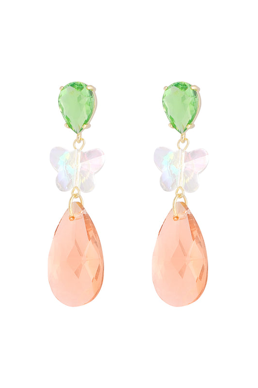 The Edit -  Iridescent Butterfly Drop Earrings in Green & Peach