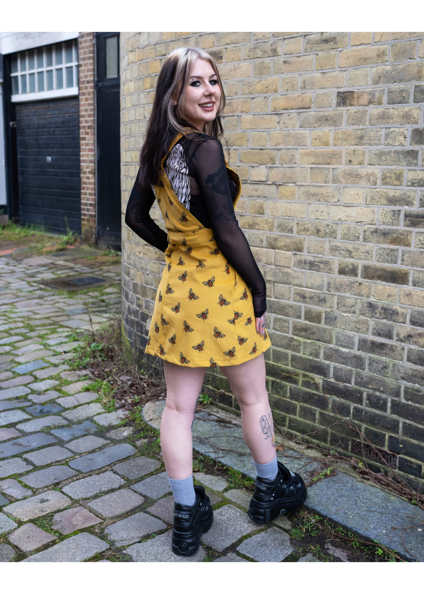 Run & Fly - Mustard Corduroy Bee Pinafore