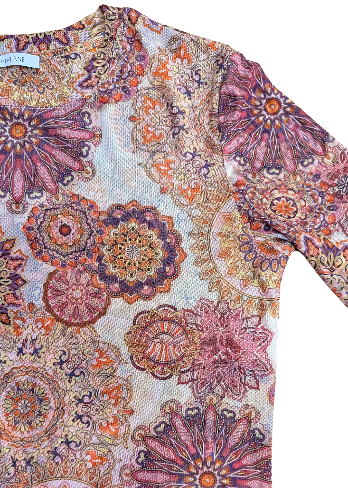 The Edit - Orange & Pink Mandala Pattern Mesh Long Sleeve Top