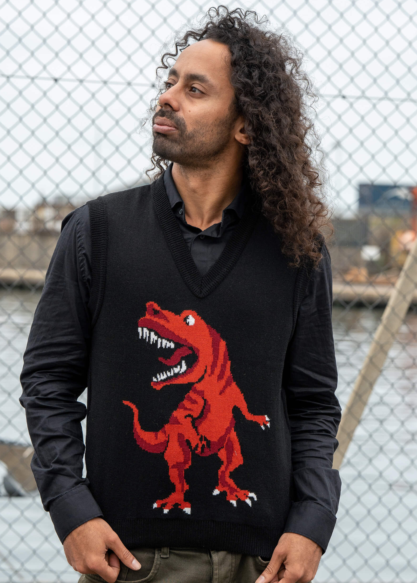 Run & Fly - Red Dino V-Neck Knitted Tank Top Vest