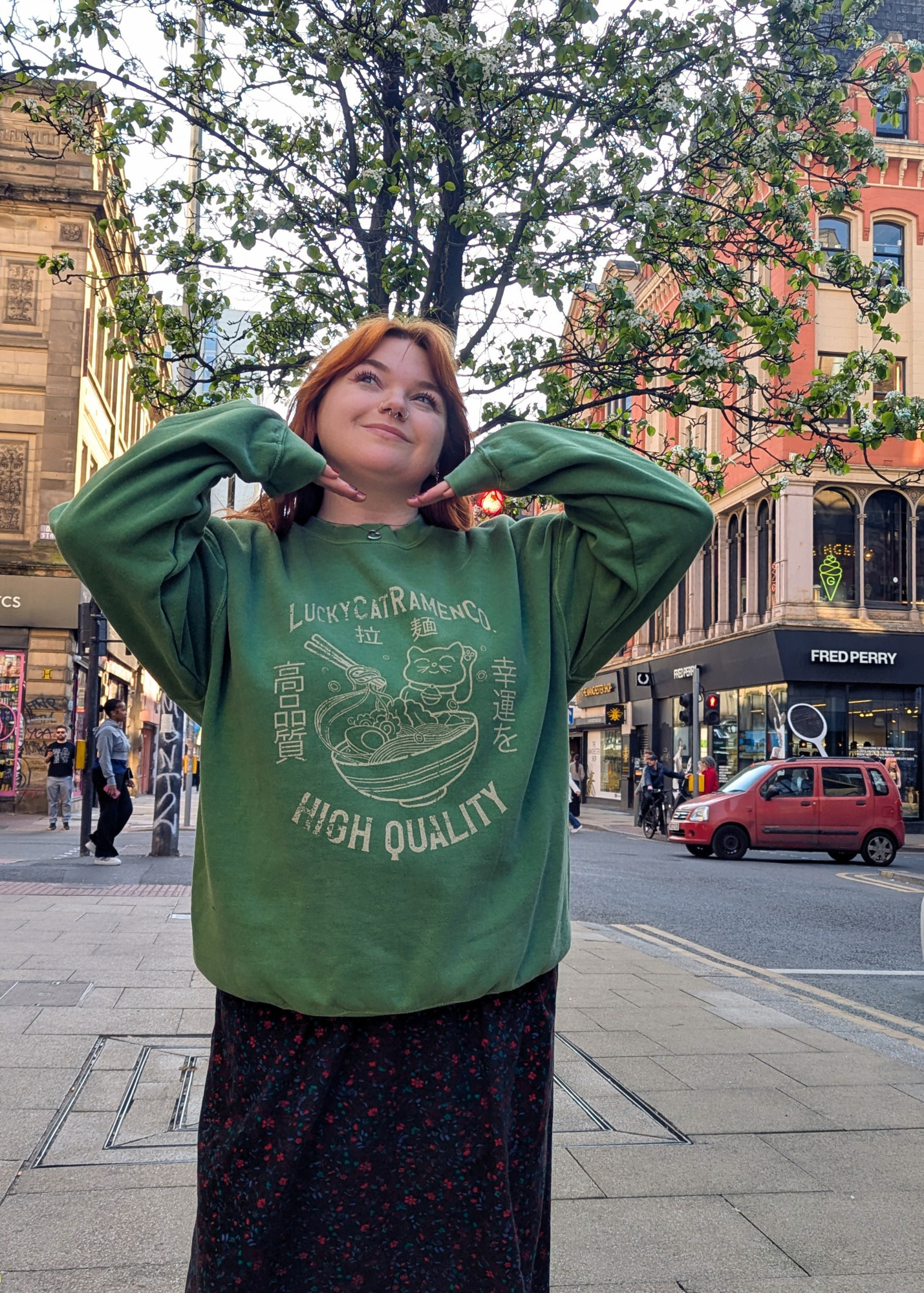Daisy Street - Green Lucky Cat Ramen Noodles Sweater