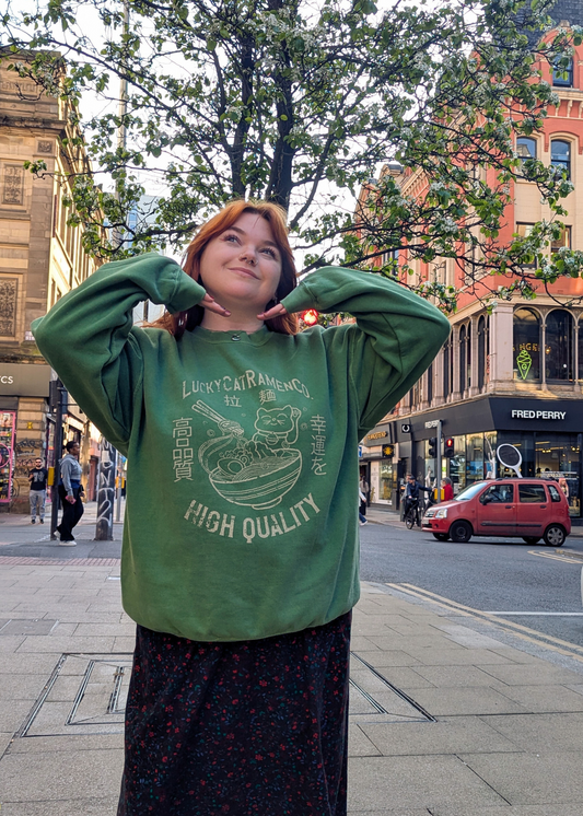 Daisy Street - Green Lucky Cat Ramen Noodles Sweater