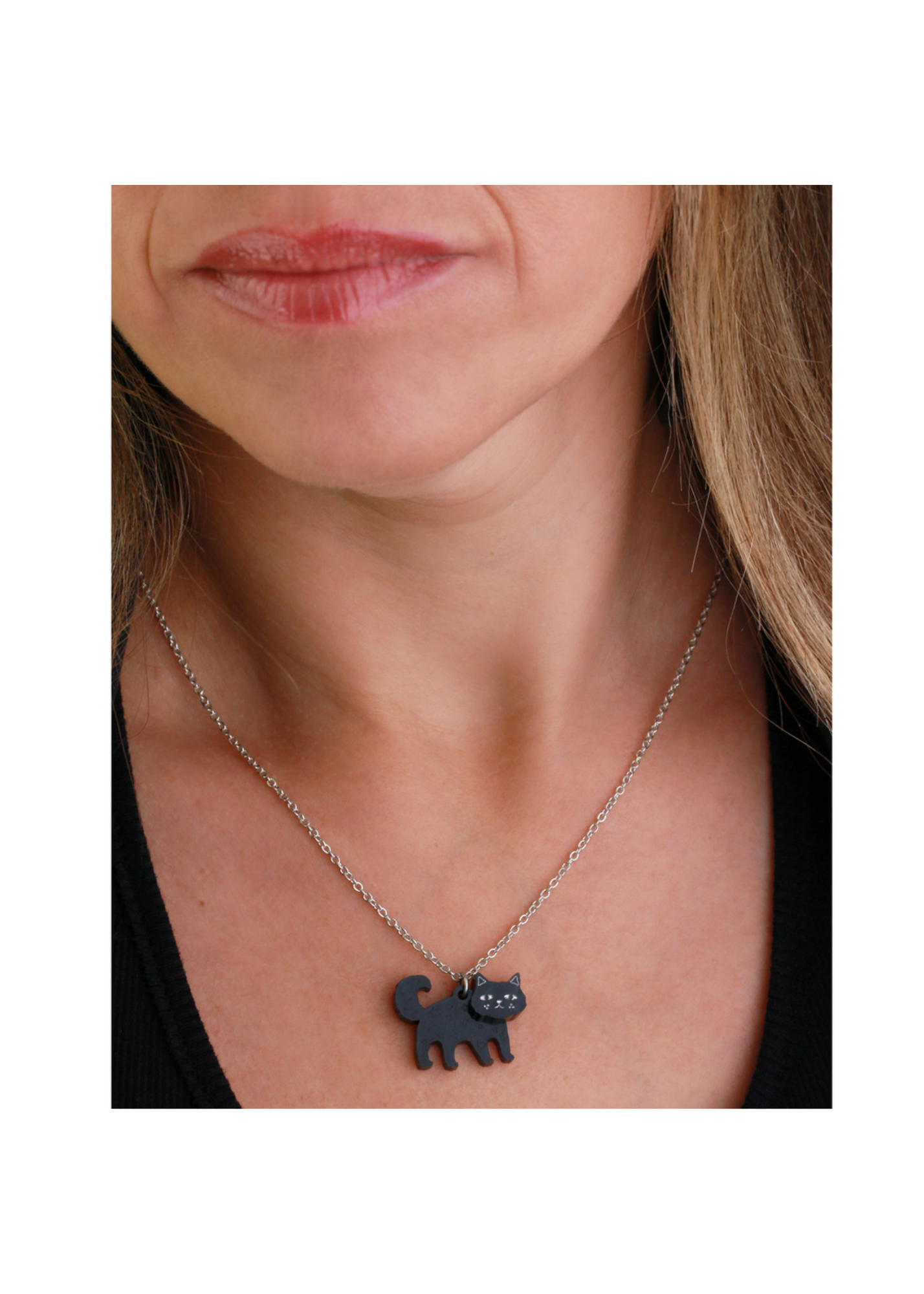 Little Moose - Black Doodle Cat Charm Necklace