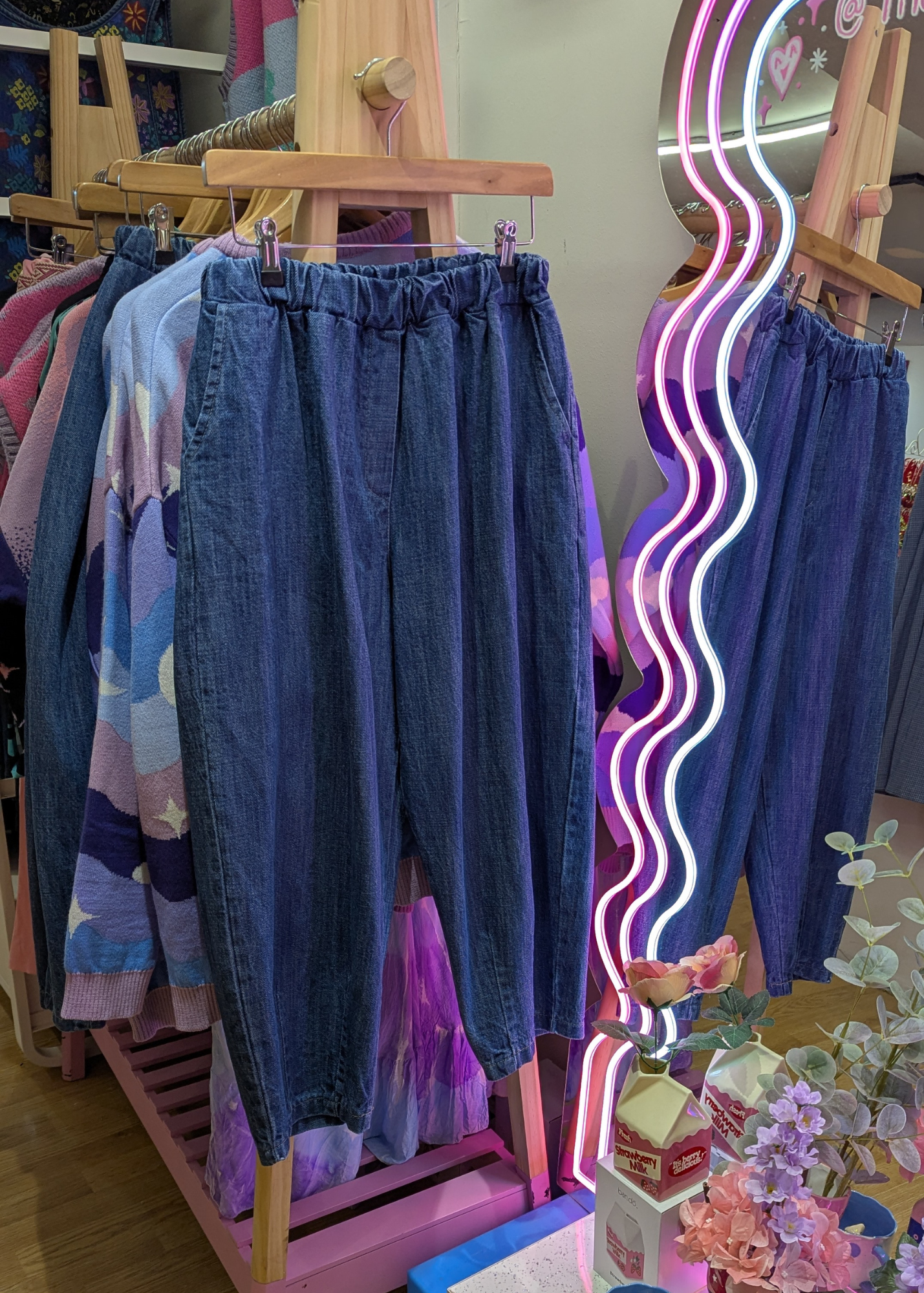 The Edit - Blue Denim Barrel Trousers
