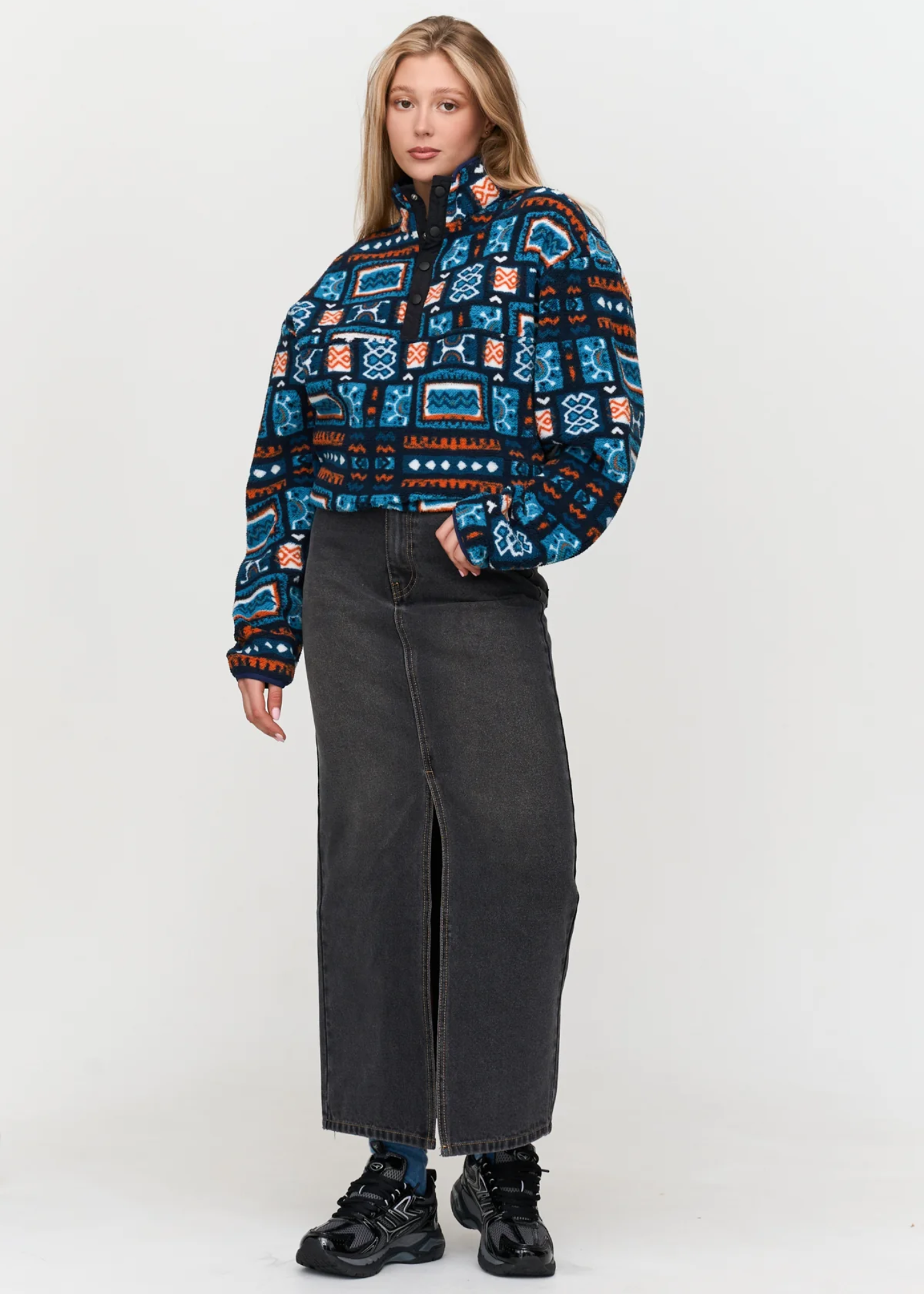 24COLOURS - Blue & Orange Patchwork Print Fleece