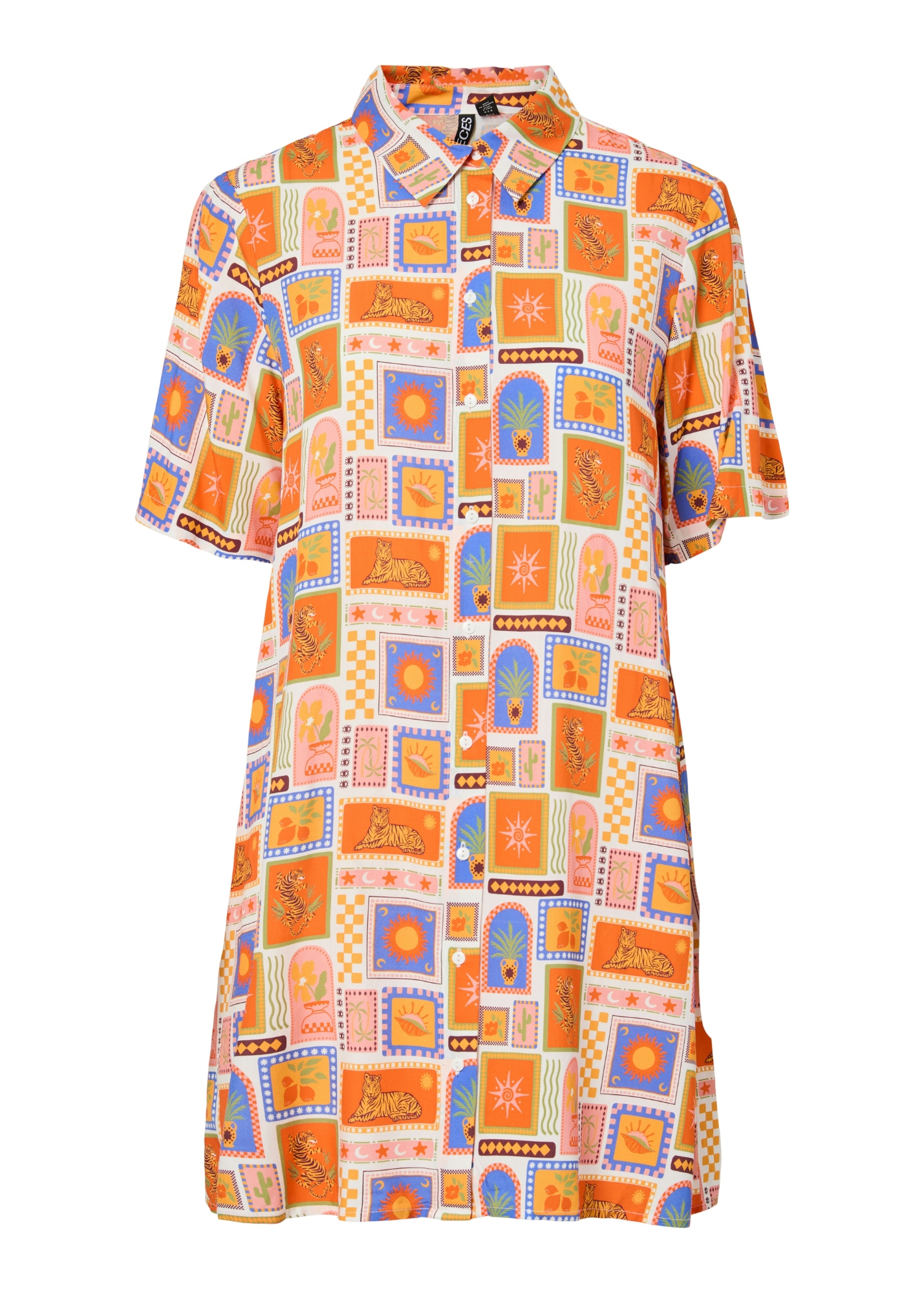 Pieces - Mosaic Mini Shirt Dress in Orange
