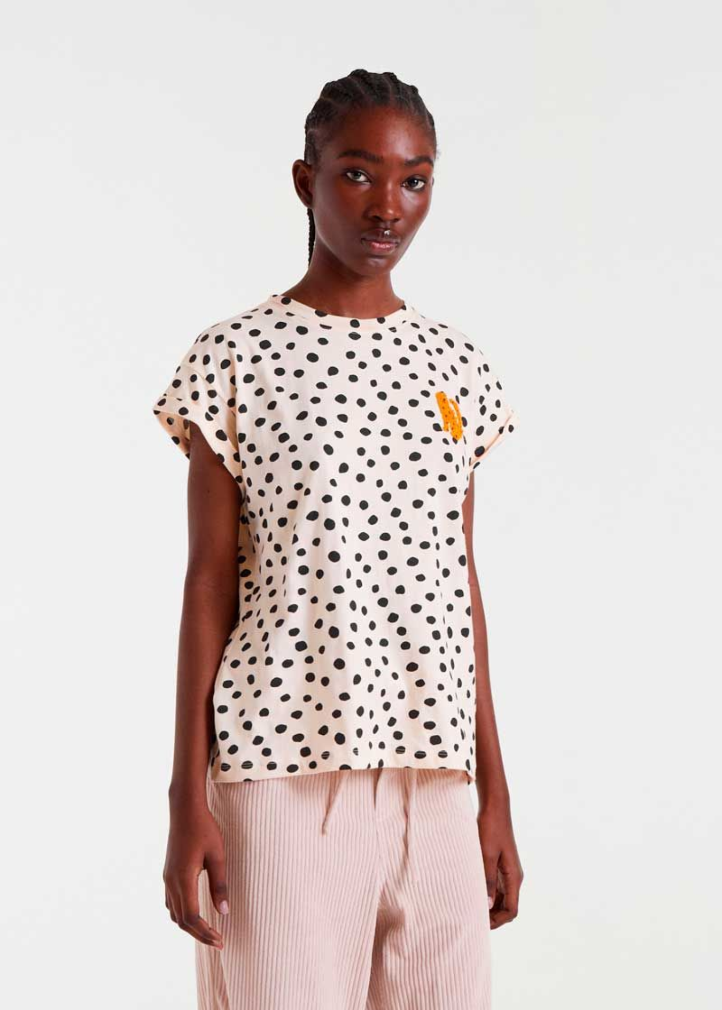 Compañia Fantastica - Cream & Black Spot Tee with Flocked Leopard