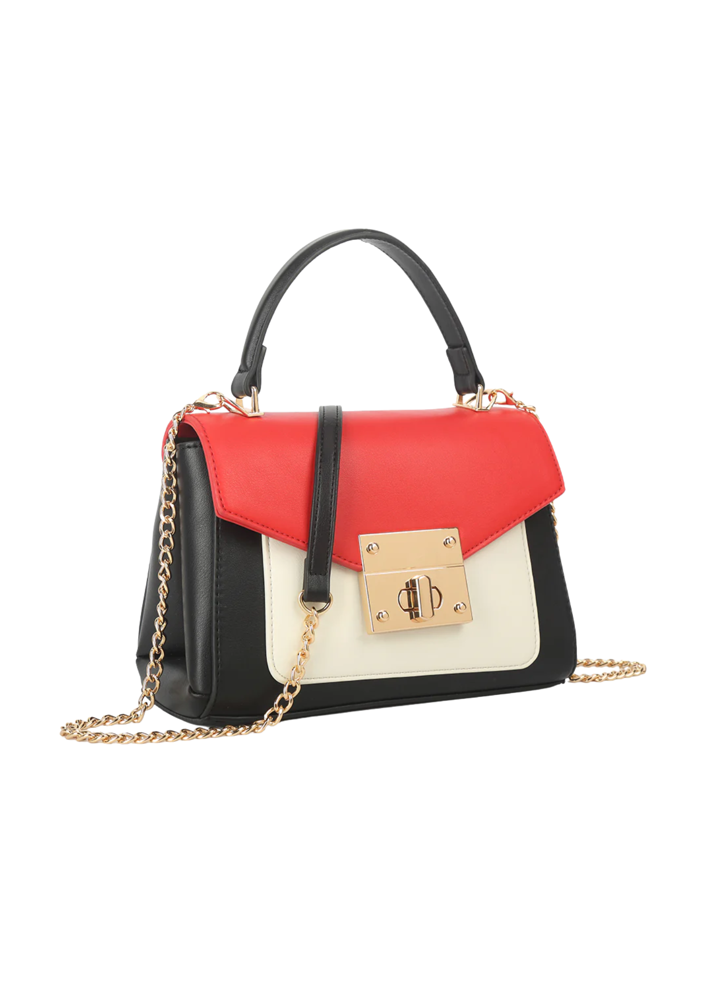 The Edit - Red, Black and White Colour Block Envelope Satchel Bag