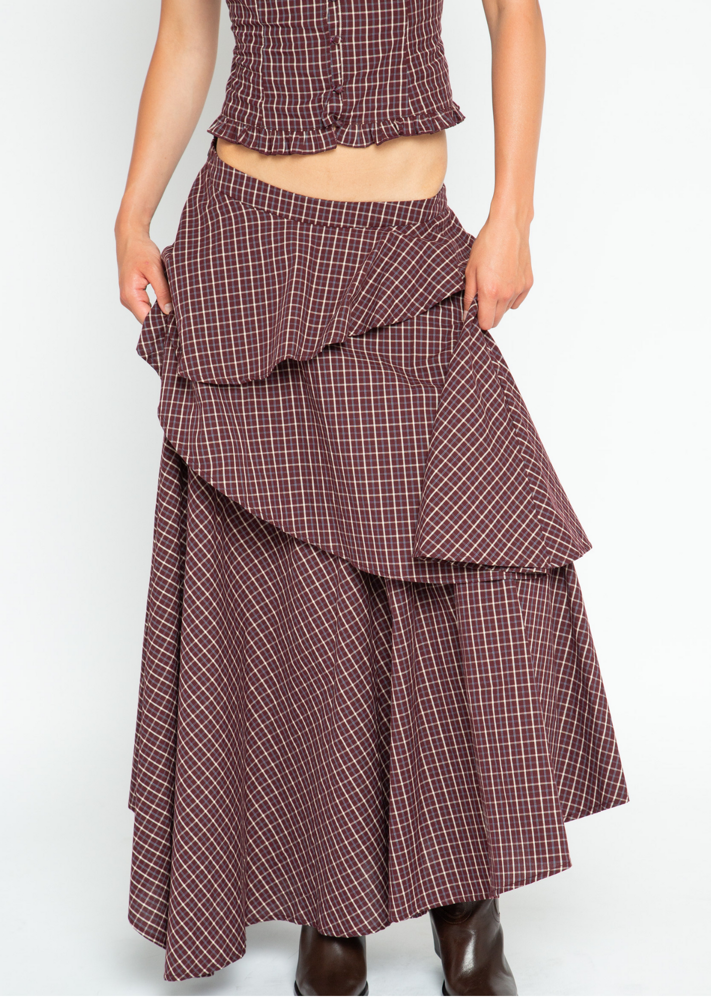 Daisy Street - Cupid Burgundy Layered Maxi Skirt