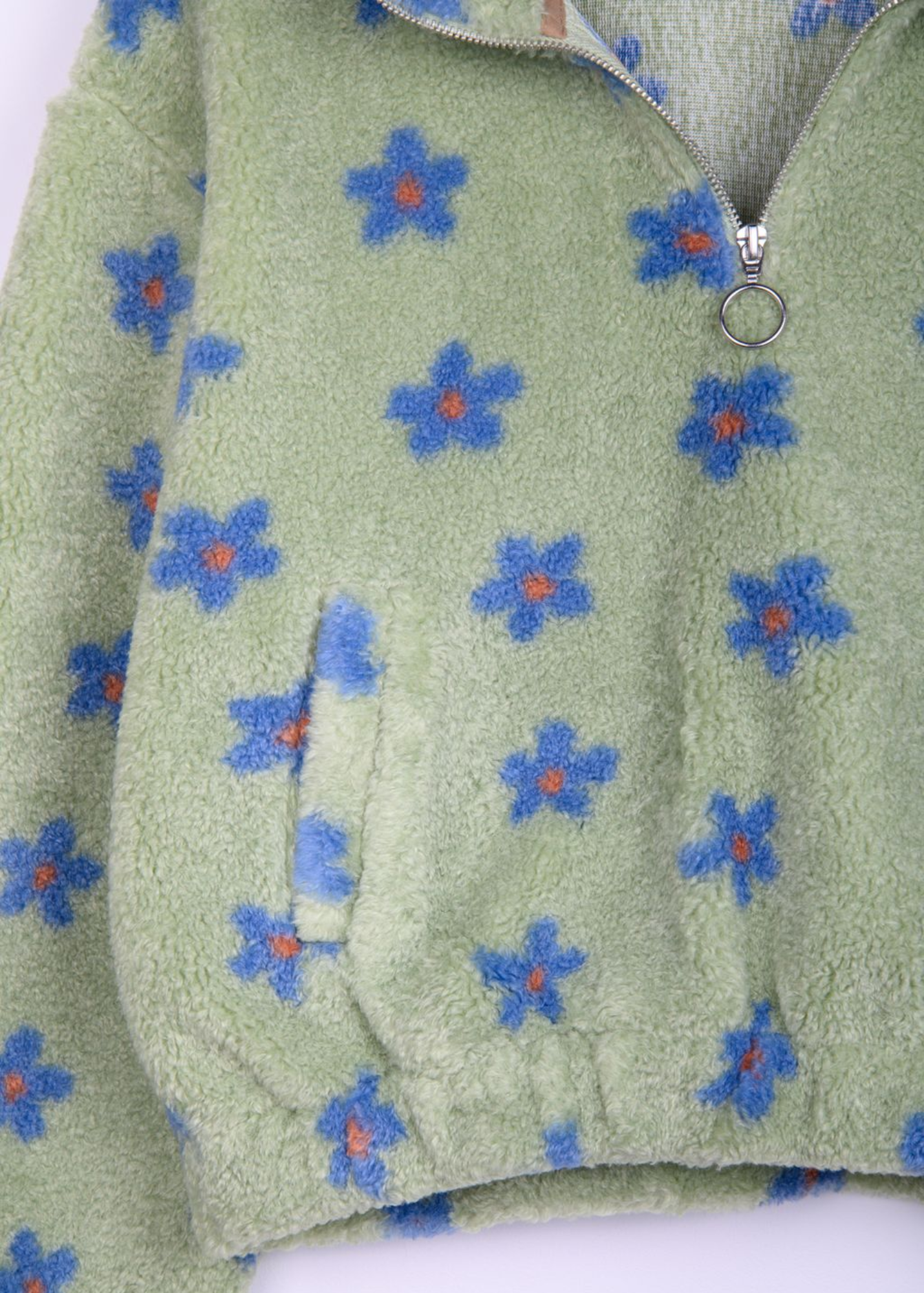 24COLOURS - Green & Blue Flower Half-Zip Fleece