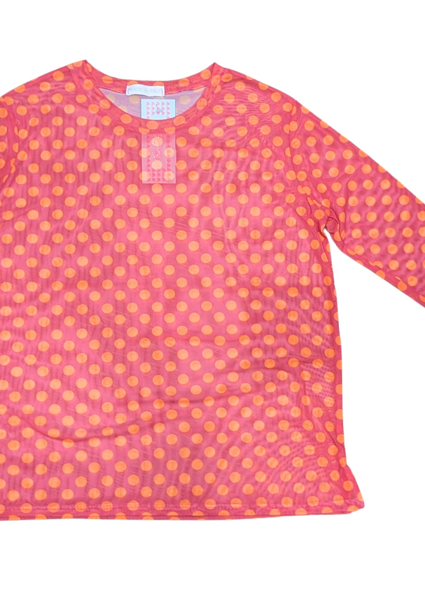 The Edit - Pink & Orange Polka Dot Mesh Long Sleeve Top
