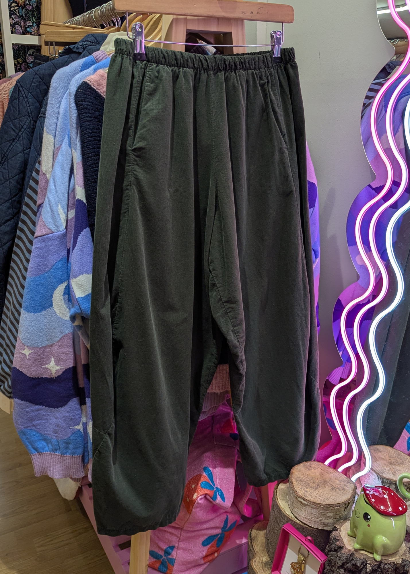 The Edit - Forest Green Needle Cord Cocoon Trousers