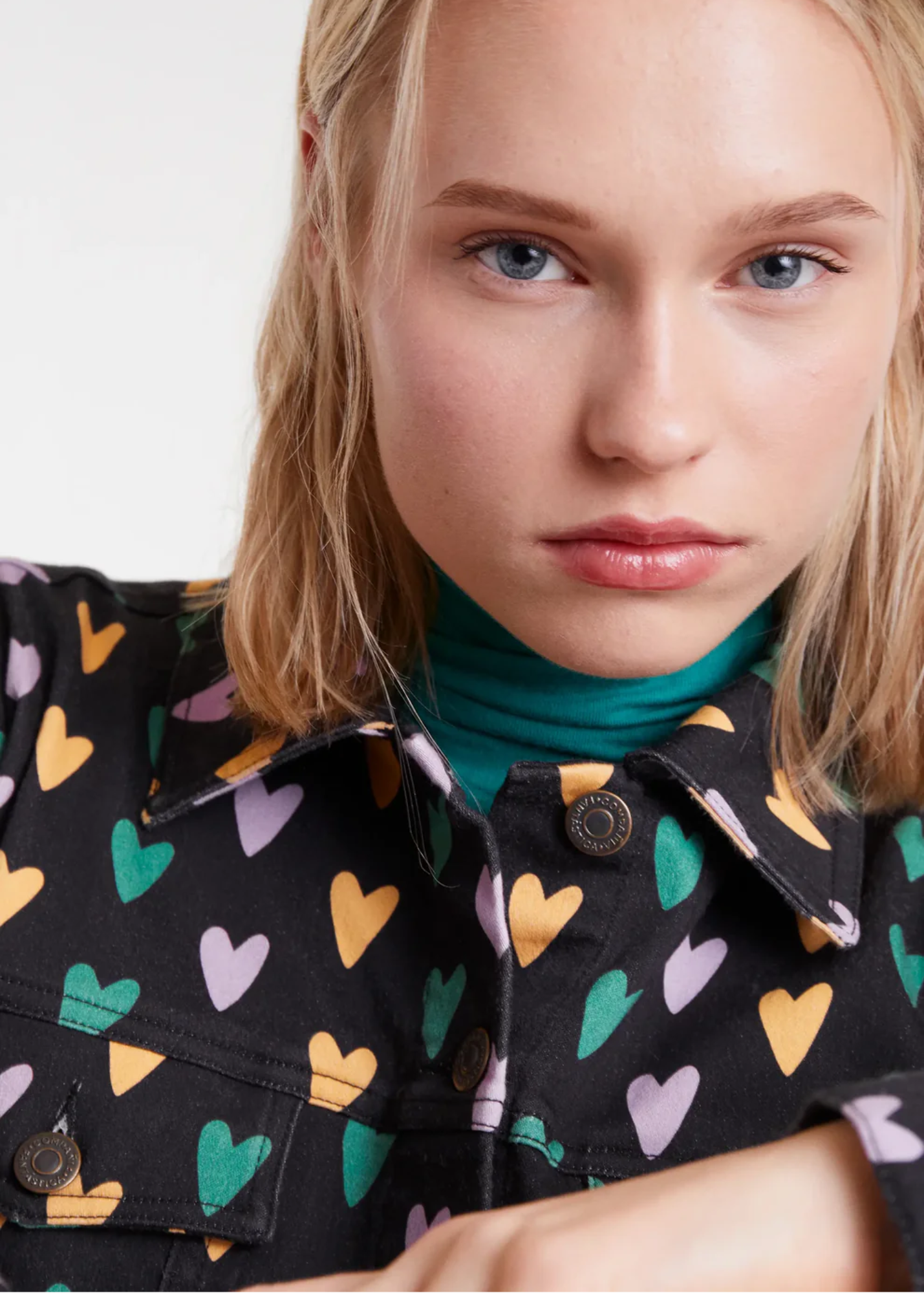 Compañia Fantastica - Pastel Heart Stretch Denim Jacket