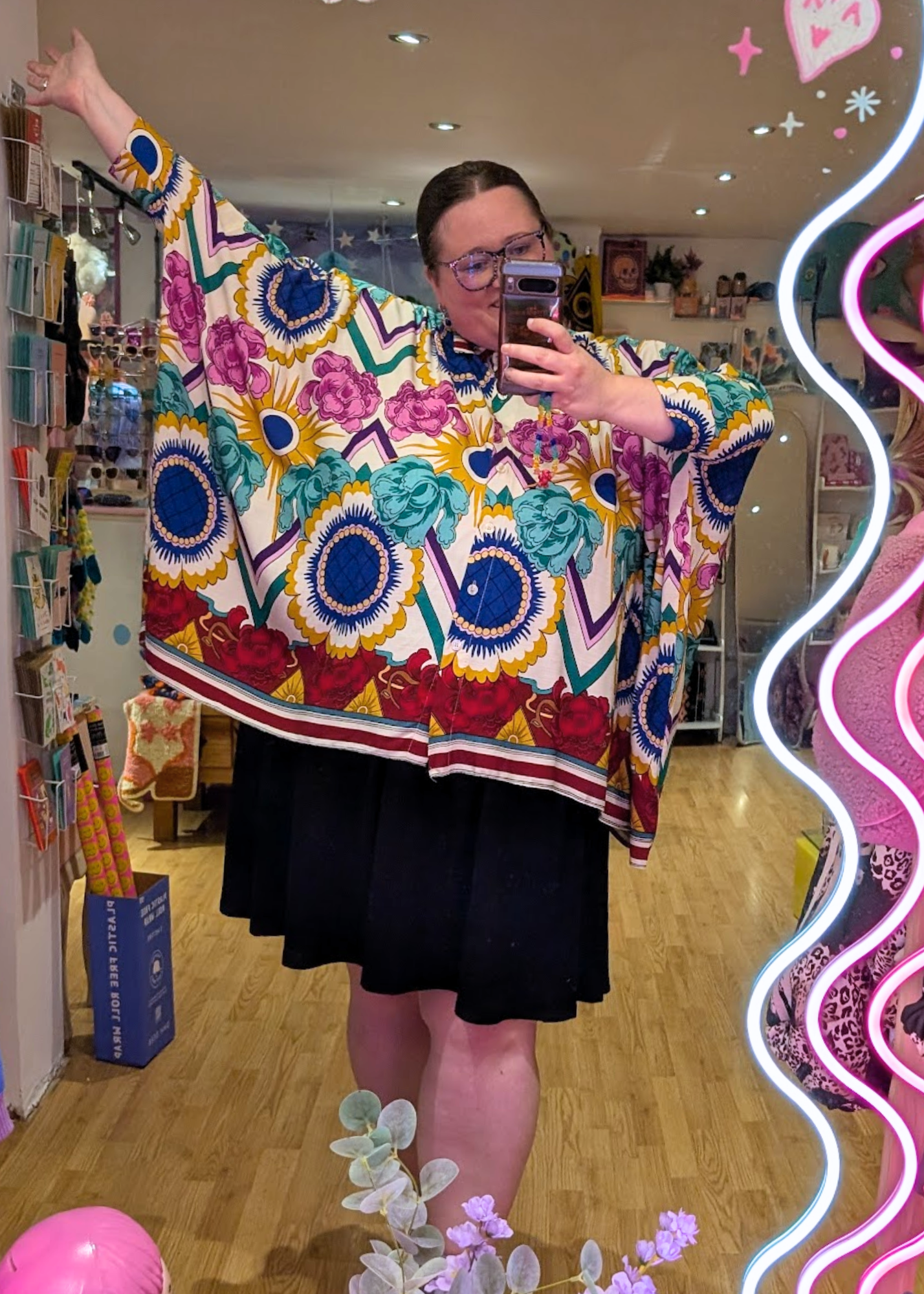 The Edit - Bold Floral Batwing Oversized Shirt