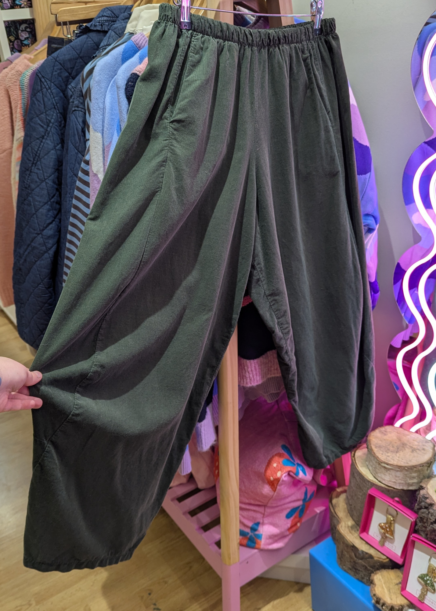 The Edit - Forest Green Needle Cord Cocoon Trousers
