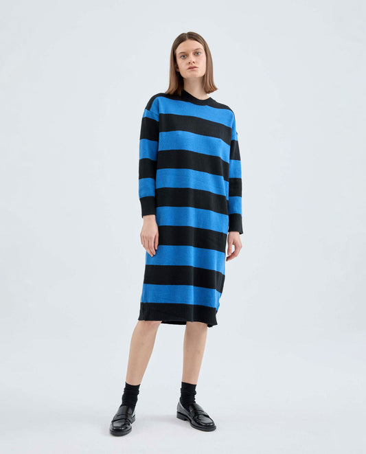 Compañia Fantastica - Black & Blue Striped Knit Jumper Dress
