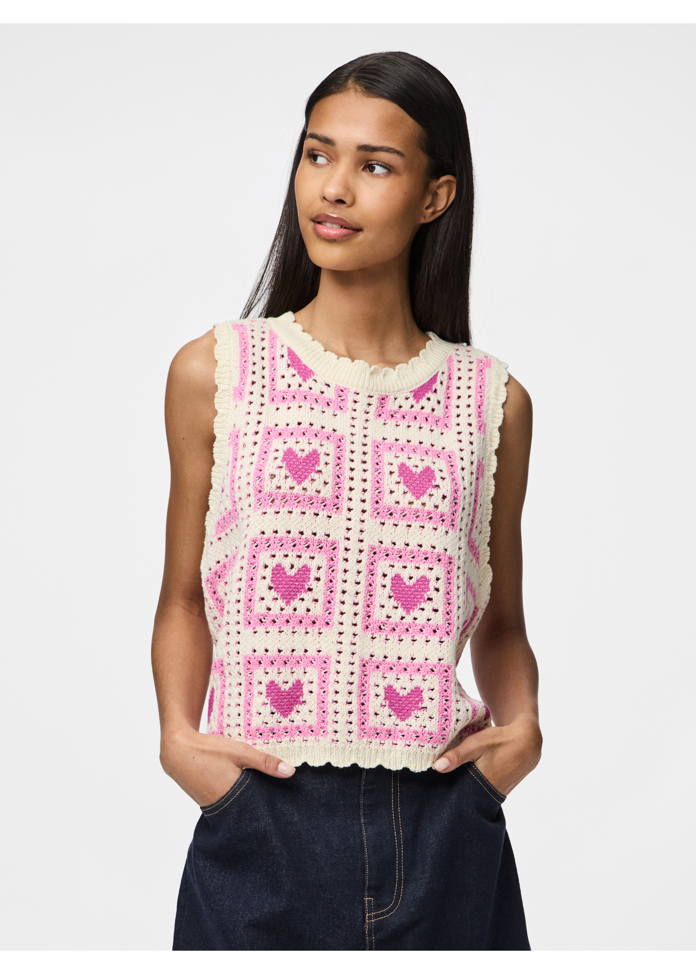 Pieces - Pink Heart Knitted Sweater Vest